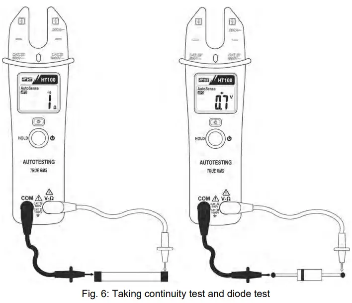 HT100 TRMS Clamp Meter - test and diode test
