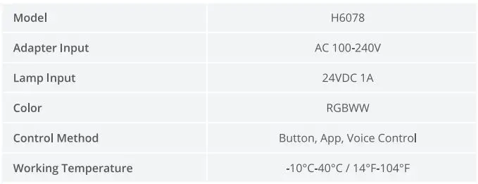 Govee H6078 RGBICWW Cylinder Floor Lamp User Manual - Specifications