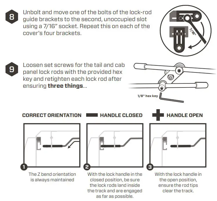 DIAMONDBACK CVR-8 Ram Trucks with RamBox Cargo Management System Installation Guide - ADJUST THE LOCK RODS