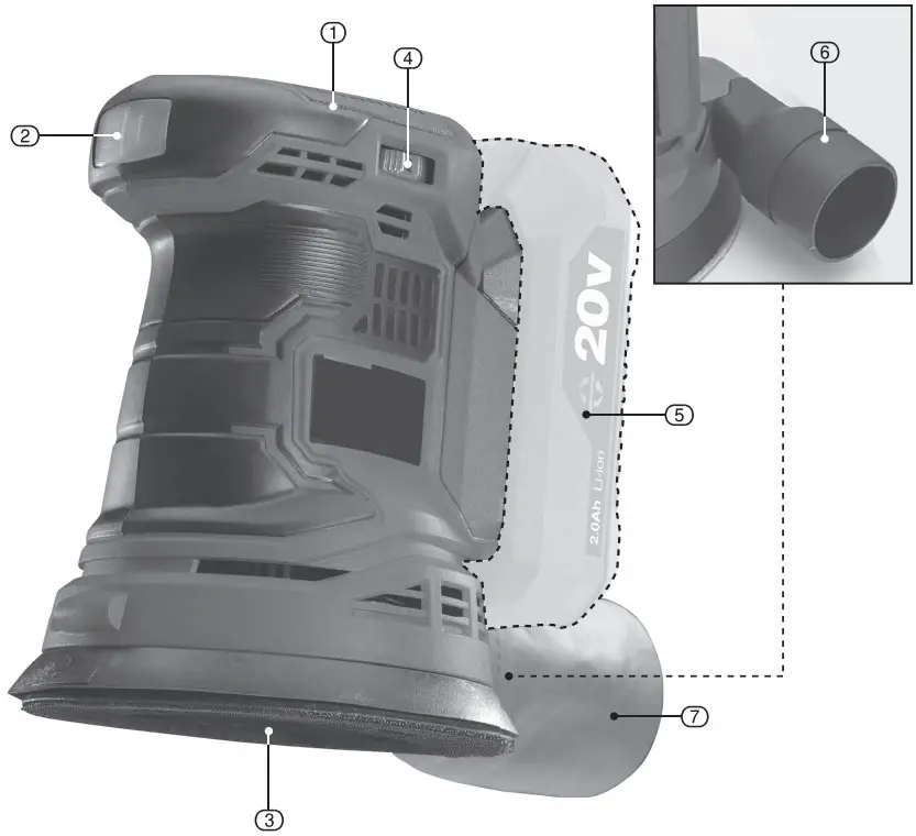alza ergo AT COS20V Cordless Orbital Sander - DESCRIPTION