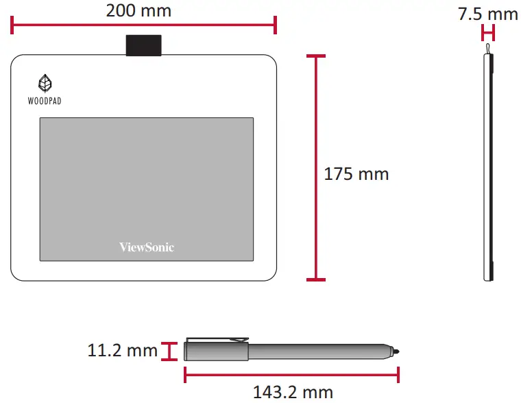 ViewSonic ViewBoard Notepad-Product Dimensions