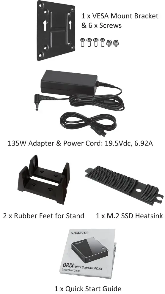 GIGABYTE GB-BSi3-1115G4 Brix Pro GB-BS Ultra Compact PC Kit - Package Contents
