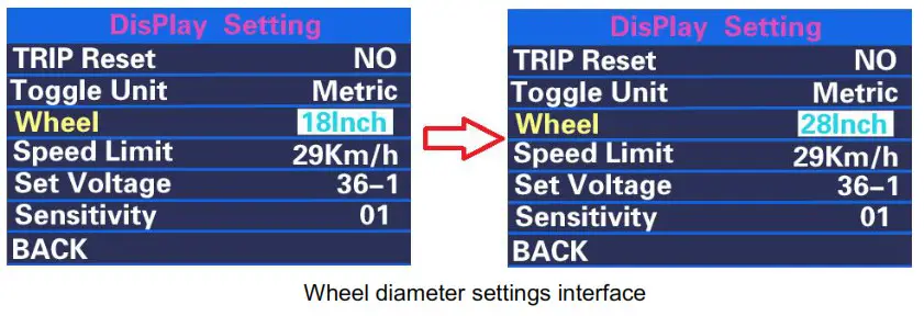 Key-Disp KD218 Electric Bike Display- Wheel diameter