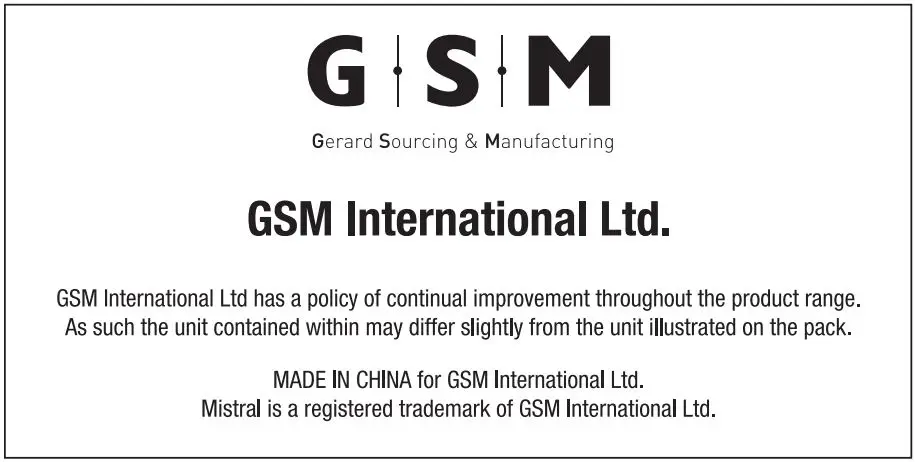 mistral Espresso Coffee Machine MEM815 Instruction Manual - GSM Logo