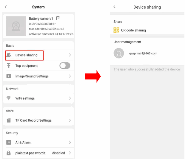 VSTARCAM CB73 Mini IP Camera - device sharing 1