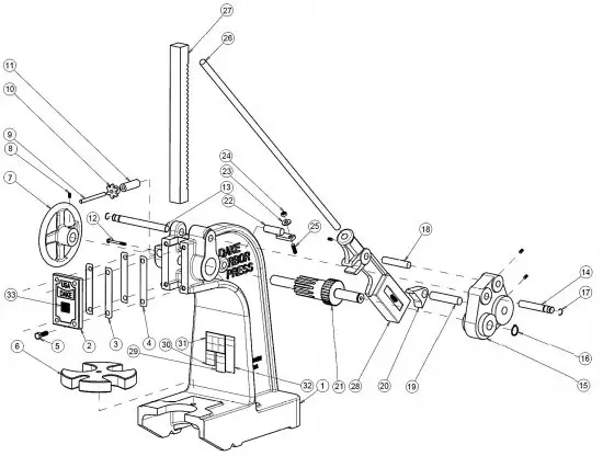 DAKE 3 Compound Leverage Arbor Press - PARTS LIST