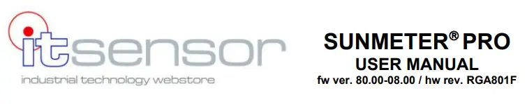 itsensor RGA801F Sunmeter Pro User Manual