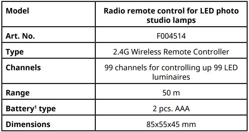 BRESSER F004514 Radio Remote Control for LED Photo Studio Lamps 11
