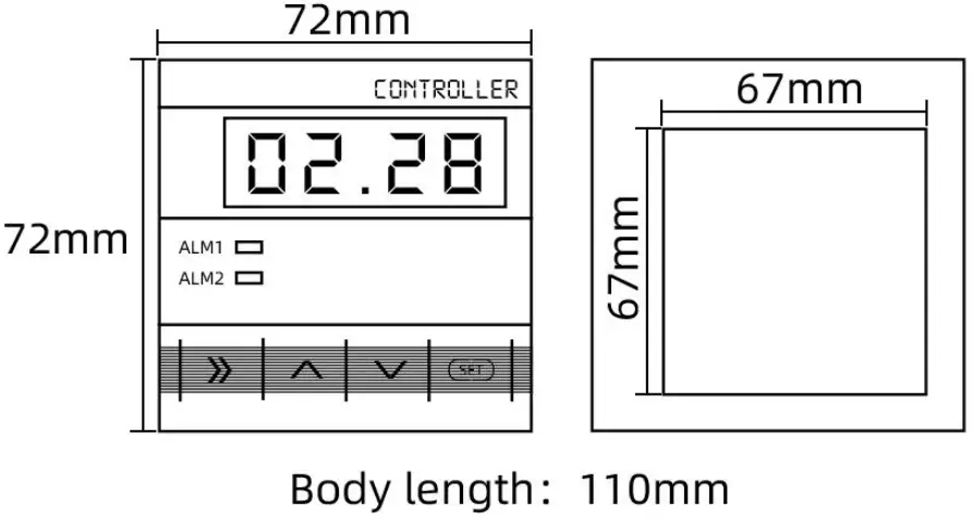 KLHA KC72B00 RS485 Interface Temperature Controller with Communication Function - Product Size