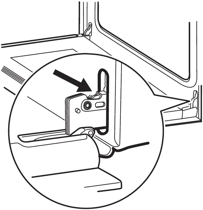 Open the door fully and hold both hinges