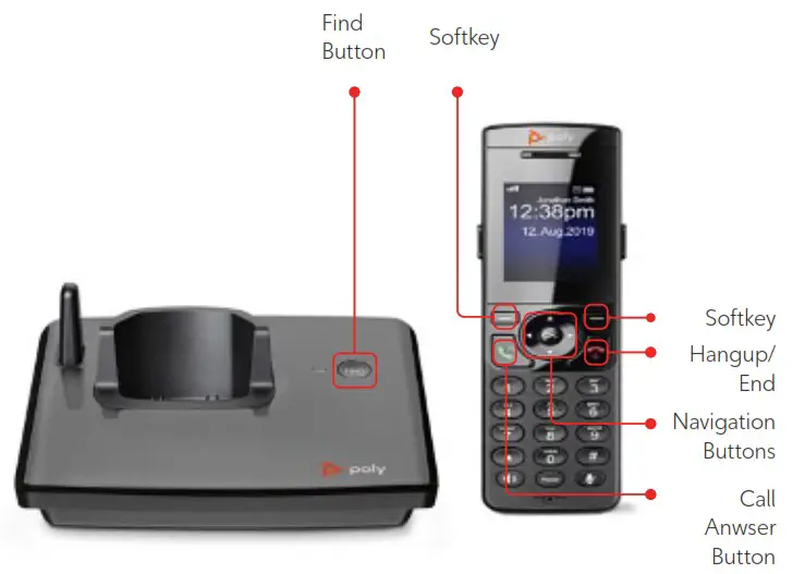 poly D230 DECT Cordless Handset - Poly D230 Diagram