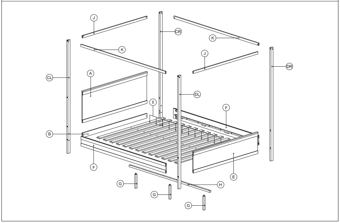 GODEER LP000912LXLAAP Brown Wood Frame Queen Size Canopy Bed - Fig 3
