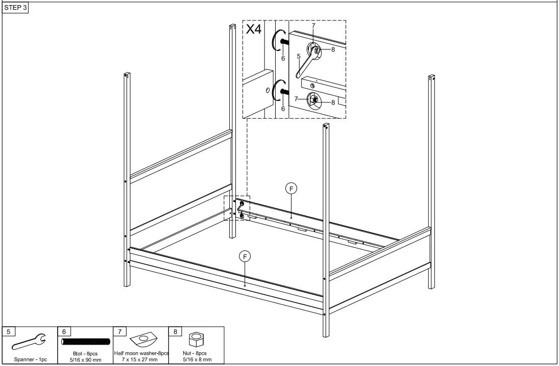 GODEER LP000912LXLAAP Brown Wood Frame Queen Size Canopy Bed - Fig 5