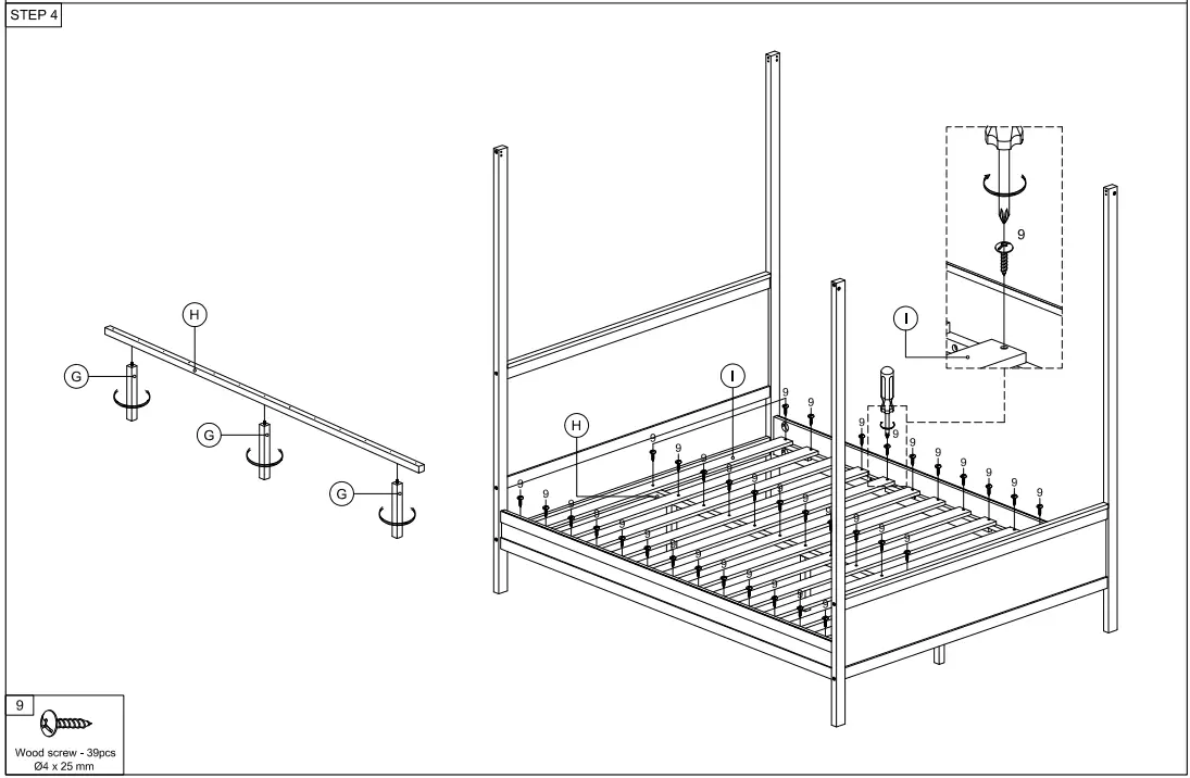 GODEER LP000912LXLAAP Brown Wood Frame Queen Size Canopy Bed - Fig 6