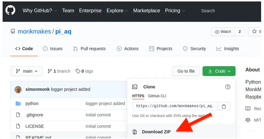 MONK MAKES Air Quallity Kit for Raspberrry PI - Download a zip