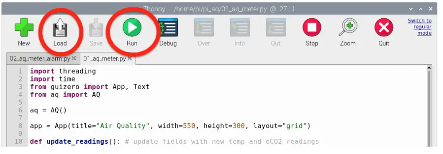 MONK MAKES Air Quallity Kit for Raspberrry PI - Run button