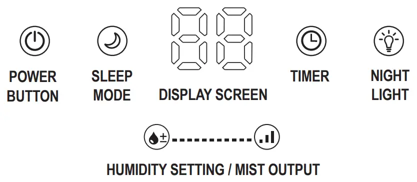 guardian technologies H997 Top Fill Ultrasonic Humidifier - CONTROL PANEL