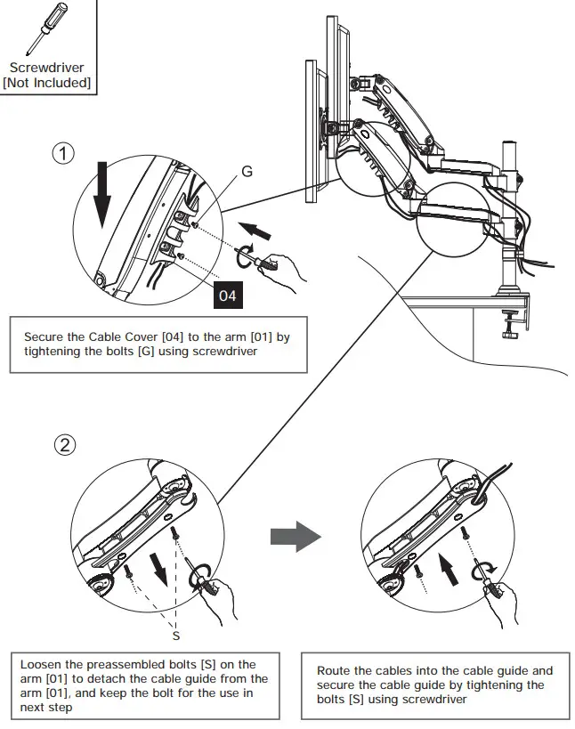 ErGear EGDS3 Monitors Desk Mount - Step 8 Route Cables