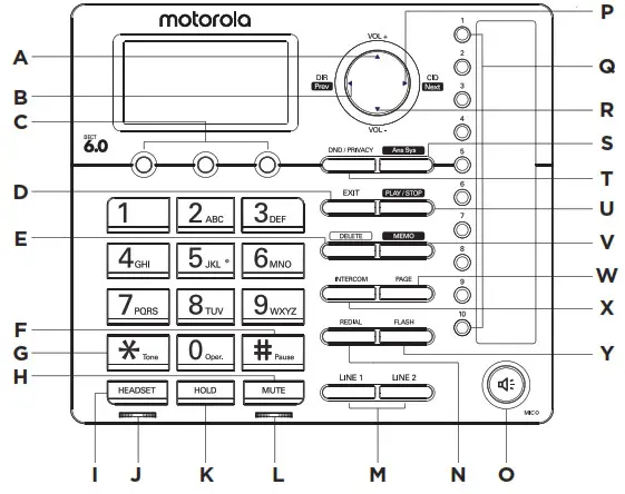 motorola ML25254 2-Line Corded Base Station-One-Base Layout