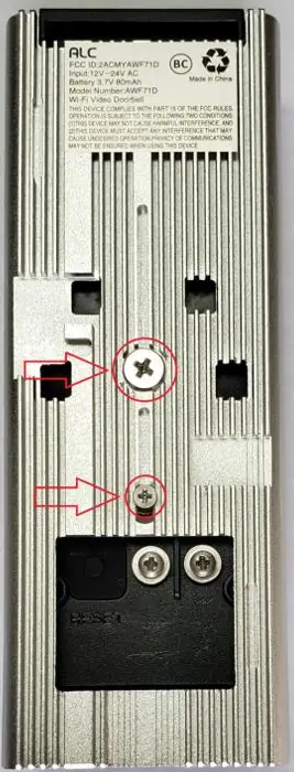 ALC SightHD Video Doorbell Upgrade Procedure -two screws