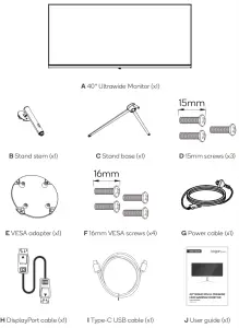 kogan KAMN40XQUCLA 40 Inch WQHD IPS Ultrawide HDR Gaming Monitor - COMPONENTS