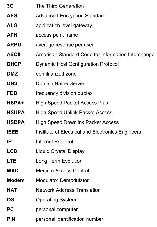 HUAWEI Mobile WiFi V200R001 - Acronyms and Abbreviations