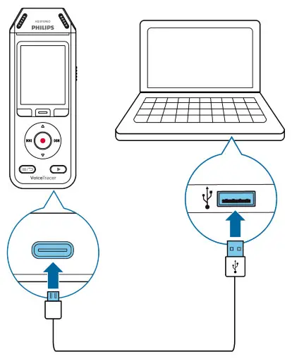 PHILIPS DVT2110, DVT2810 Voice Tracer - Charging the battery