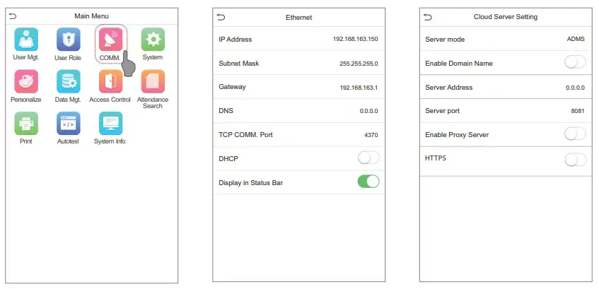 Ethernet and Cloud Server Settings