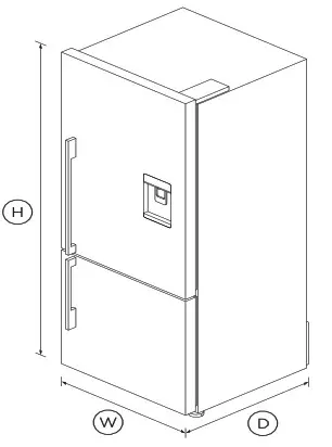 FISHER PAYKEL E442BRXFDU5 Freestanding Refrigerator Freezer 68cm 413L Ice and Water - DIMENSIONS