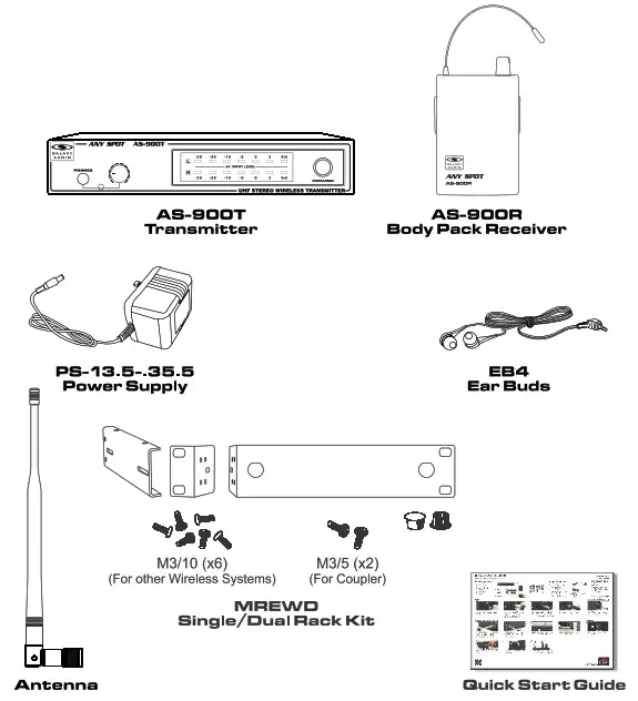 GALAXY AUDIO AS 900 Any Spot Wireless Personal Monitor - System Components