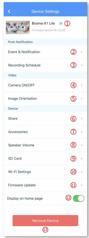 BOSMA X1 Lite Security Camera - DEVICE SETTINGS