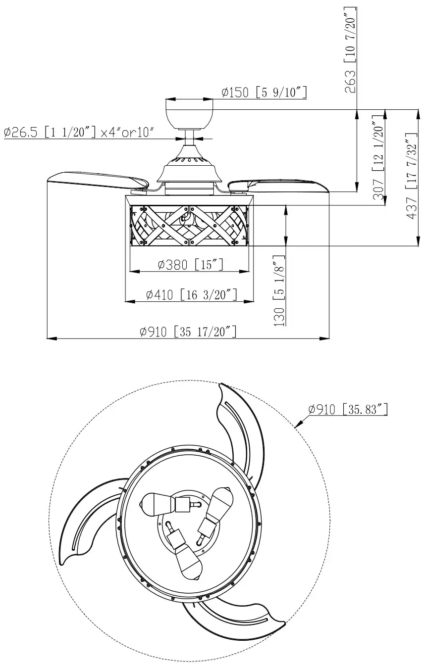 Parrot Uncle F3525110V 36 Inch Industrial Ceiling Fan with Lighting and Remote - fig14