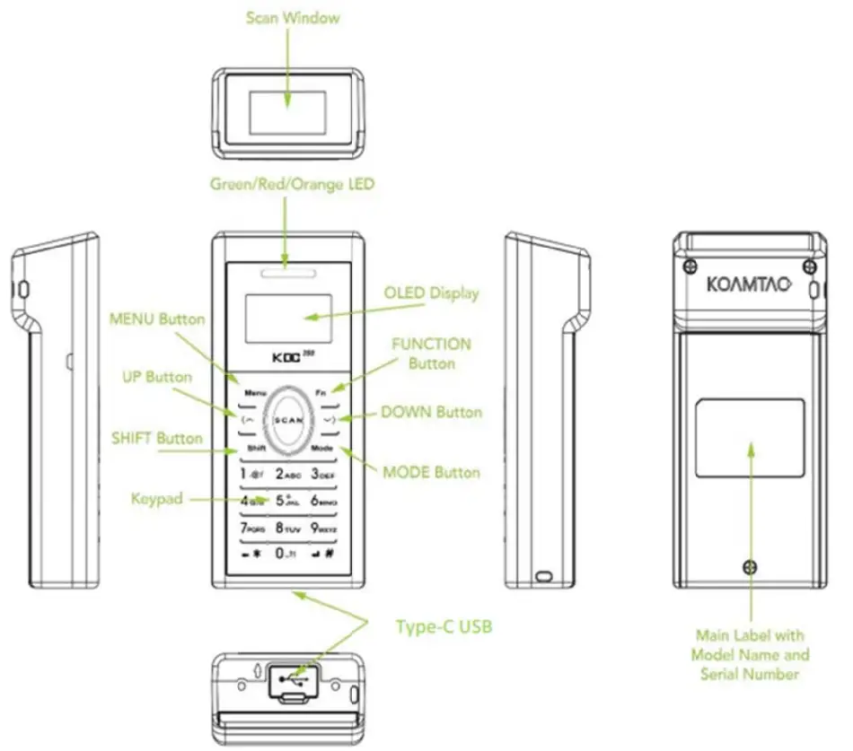 Koamtac KDC380 Bluetooth Barcode Scanner - Diagram