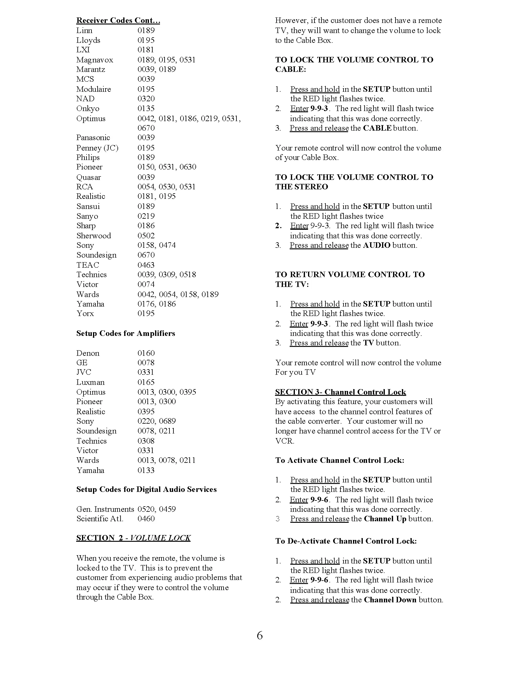 Millennium Remote Setup Codes