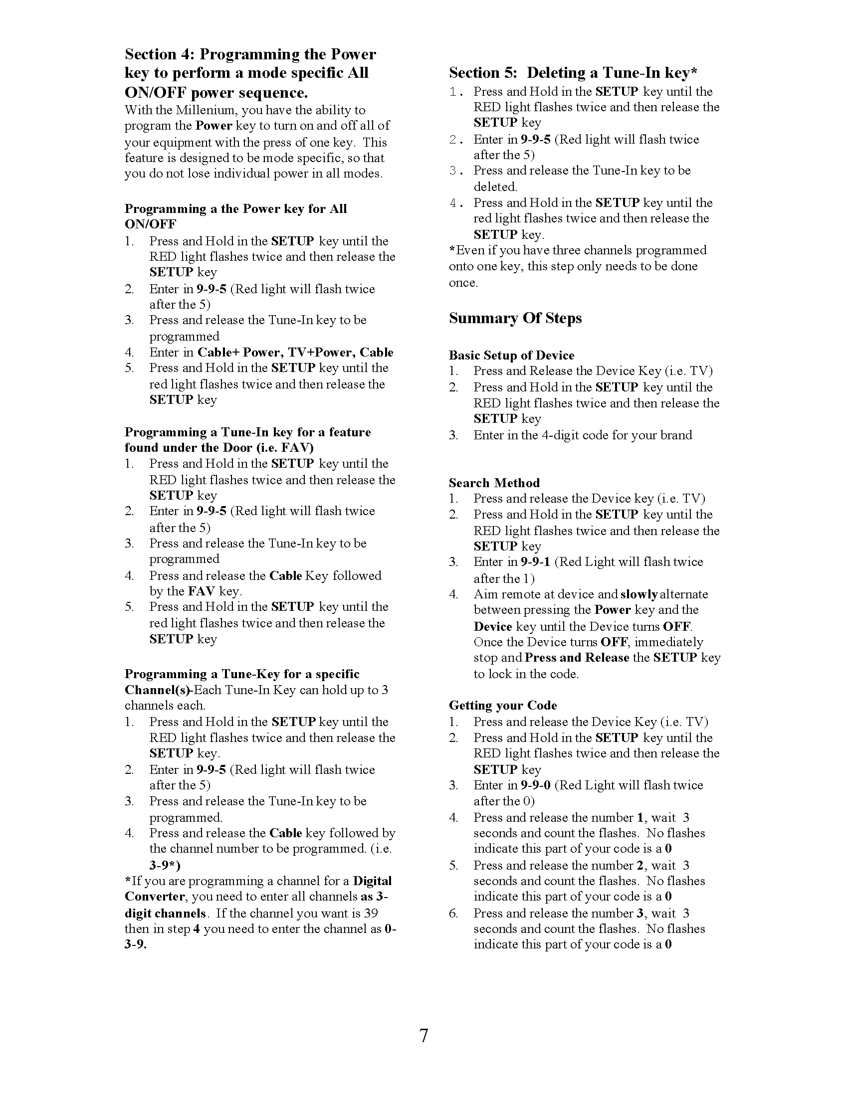 Millennium Remote Setup Codes