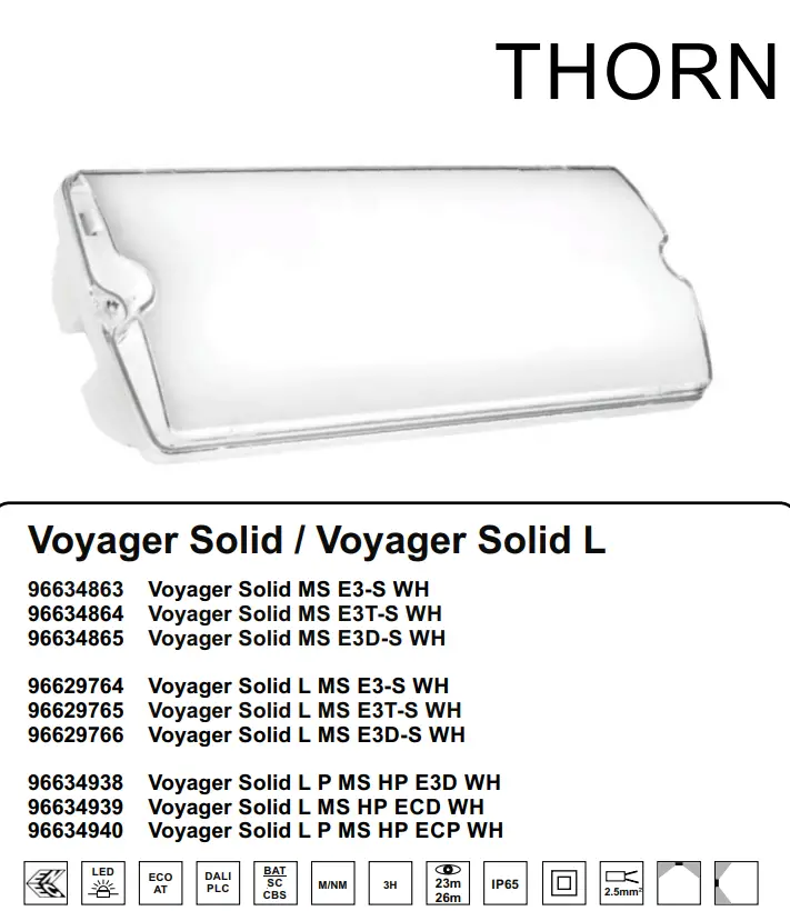 THORN Voyager Solid MS E3-S WH Surface Mounted LED Emergency Lighting luminaire Instruction Manual