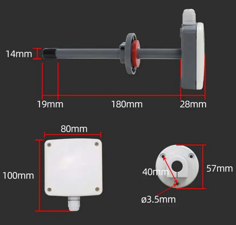 SONBEST QM3788C CAN Bus Wide Range Pipeline Wind Speed Sensor - Product Size