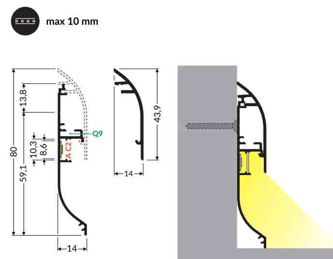 TOPMET SKIRT10 AC2-Q9 LED Aluminum Profile