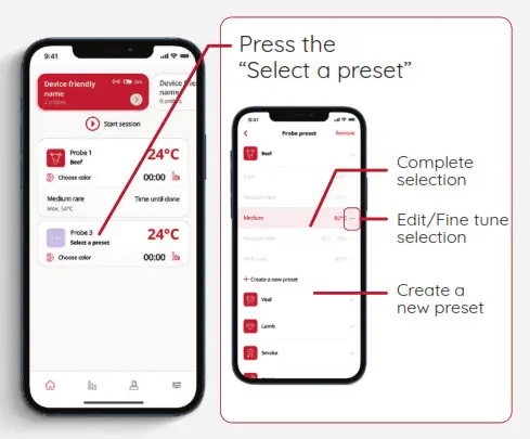 GrillEye grill or smoker - From Home screen to Preset selection