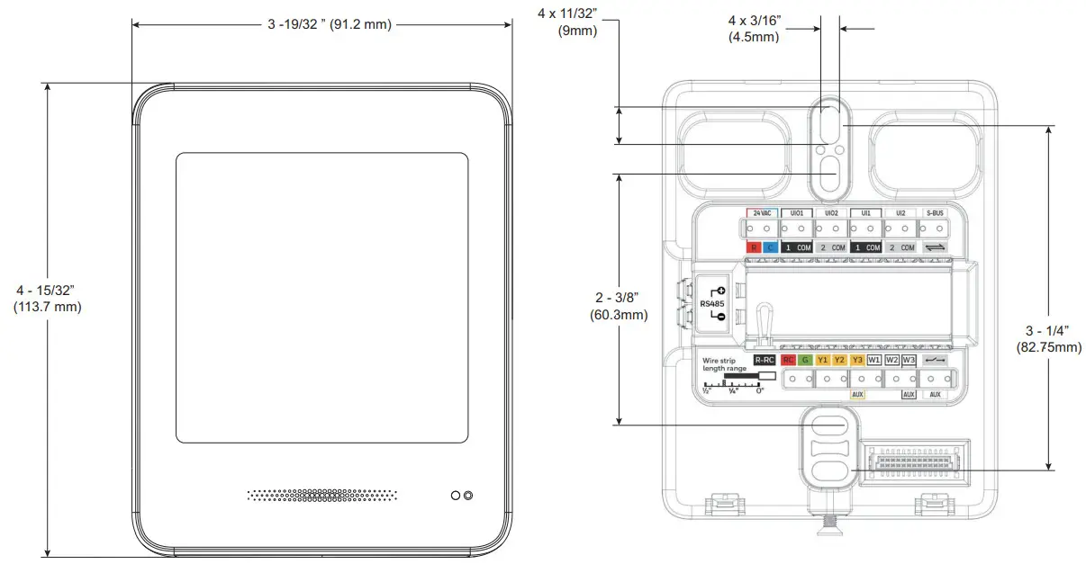 Honeywell TC500A Commercial Thermostat Mounting -DIMENSIONS
