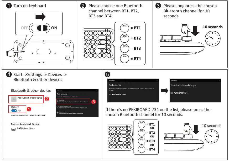 perixx-PERIBOARD-734 2.4G-Bluetooth-Wired Mechanical-Rechargeable-Mini Keyboard-5