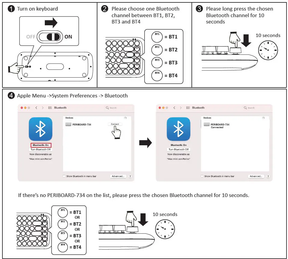 perixx-PERIBOARD-734 2.4G-Bluetooth-Wired Mechanical-Rechargeable-Mini Keyboard-6
