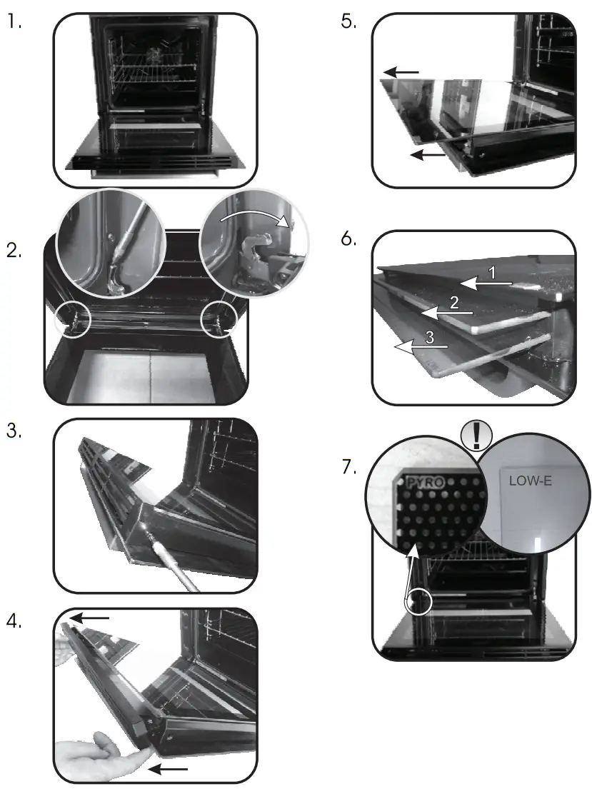 CANDY FCT200X E Oven - REMOVAL AND CLEANING OF THE GLASS DOOR