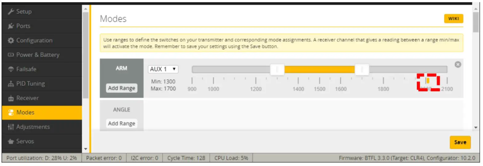 Holybro E11-F9B-077 Kopis Mini Vista HD FPV-Aux1 channel