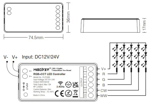 MIBOXER FUT039S RGB+CCT LED Controller-Connection