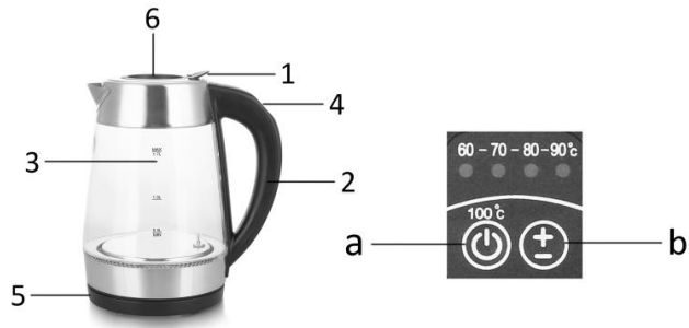 emerio WK 122227 Glass Water Kettle with Smart Easy Fill Function - PARTS DESCRIPTION