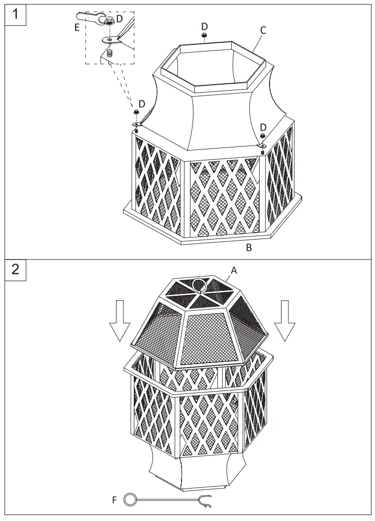 COSTWAY JV10184 Hex Shaped Steel Black Fire Pit - Fig2