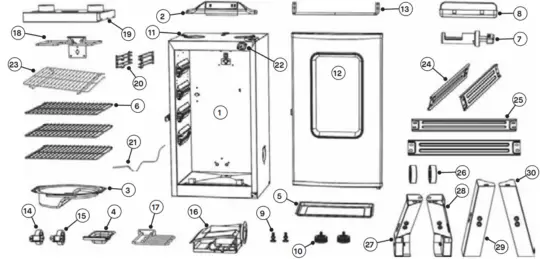Masterbuilt MES 130P 30 in 1 8 Digital Electric Smoker - Parts List