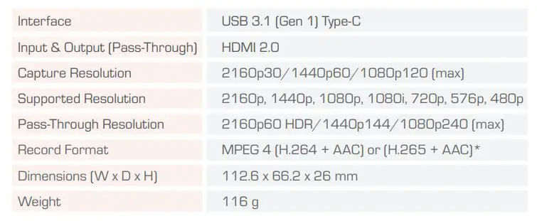 AVerMedia LIVE Gamer Ultra Capture Device-SPECIFICATIONS