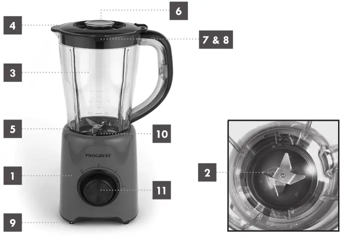 PROGRESS 1.5 Litre JUG Blender-descriptoion of parts